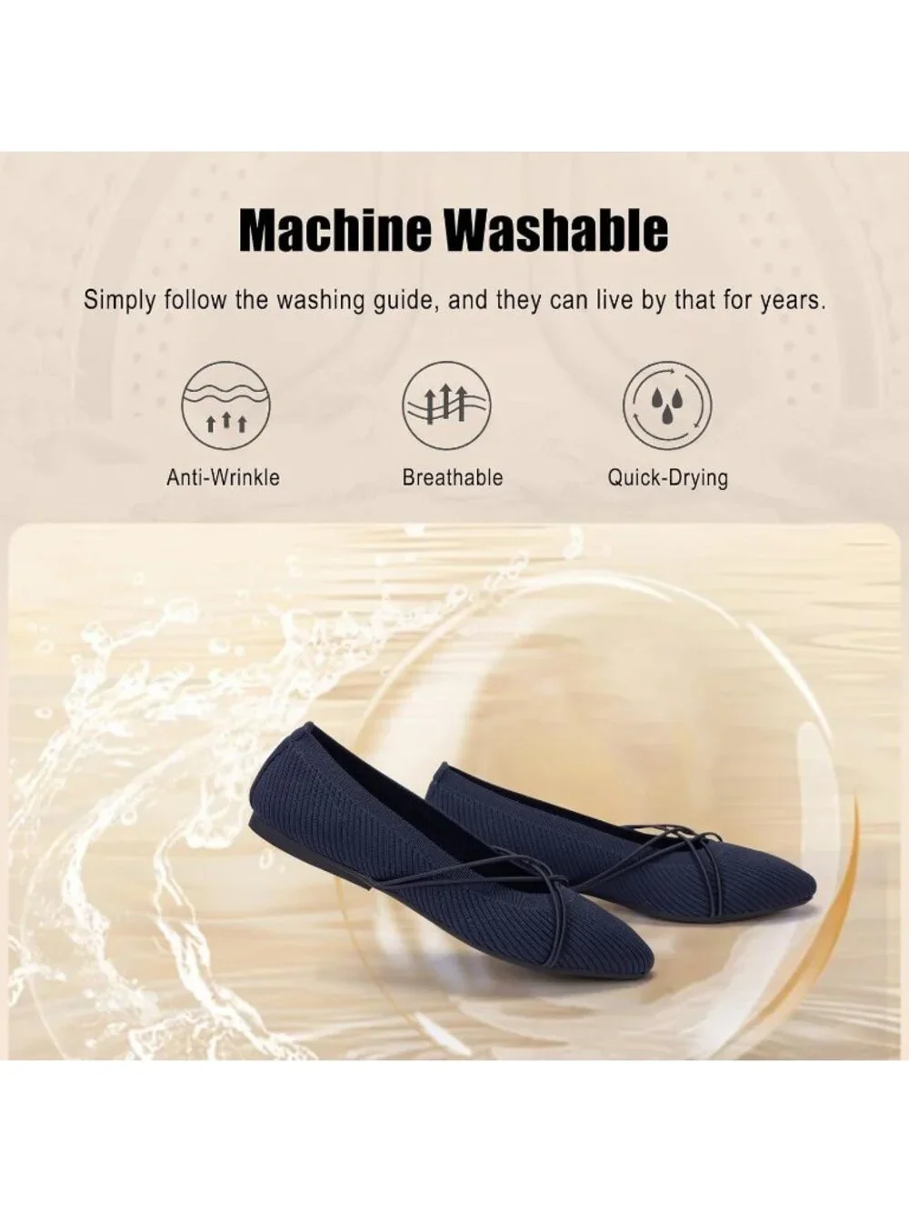 Women's Navy Square Toe Flats Comfortable Knit Ballet Flats with Cross Strap